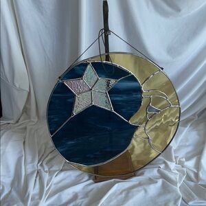 Stained Glass Star and Moon Art Piece